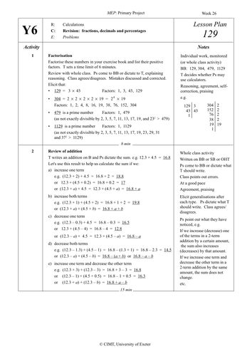 Yr 6 Fractions and decimals : Lesson 129