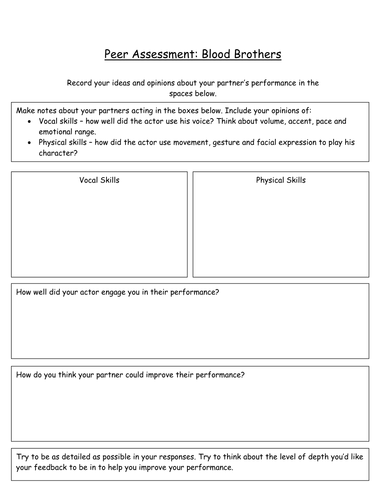 Peer Assessment Sheet by ricks28  Teaching Resources