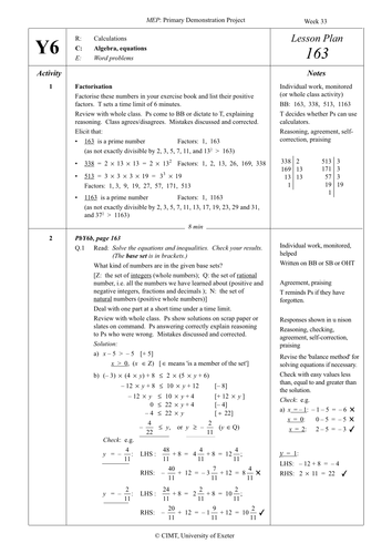 Yr 6 Algebra : Lesson 163