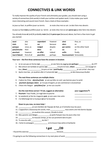 connective/link words in French for KS4