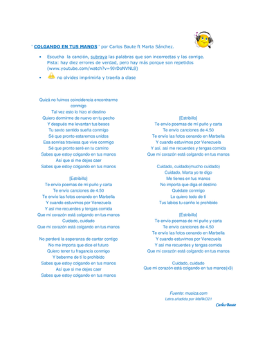 song - colgando en tus mano