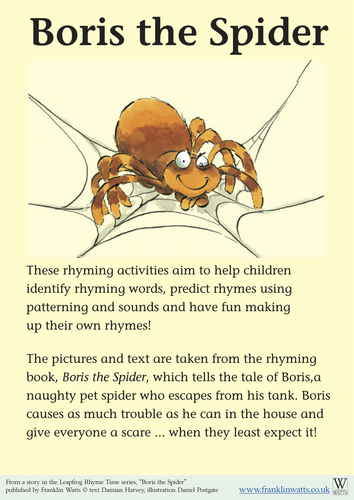 Boris the Spider Rhyming Poetry worksheets | Teaching Resources