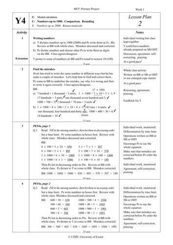 Yr 4 Number : Lesson 2