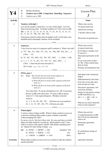 Yr 4 Number : Lesson 3