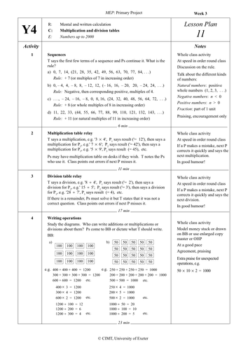 Yr 4 Calculation : Lesson 11