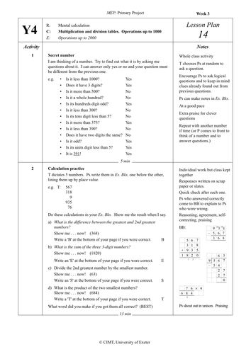 Yr 4 Calculations : Lesson 14