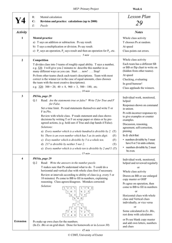 Yr 4 Revision : Lesson 29