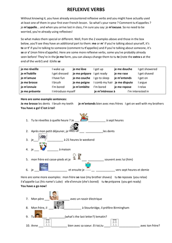 present tense reflexive verbs at KS3