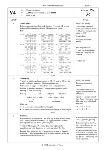 Yr 4 Calculation : Lesson 36