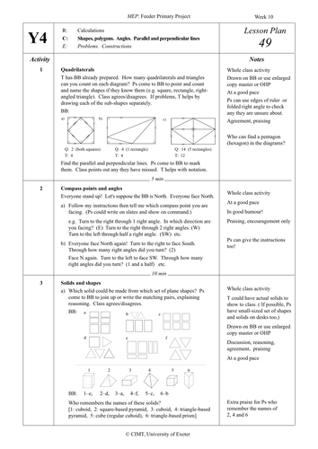 Yr 4 Shape and Space : Lesson 49