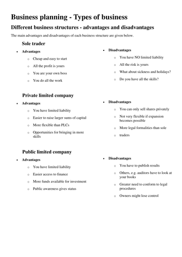 Advantages and Disadvatages of Business Type
