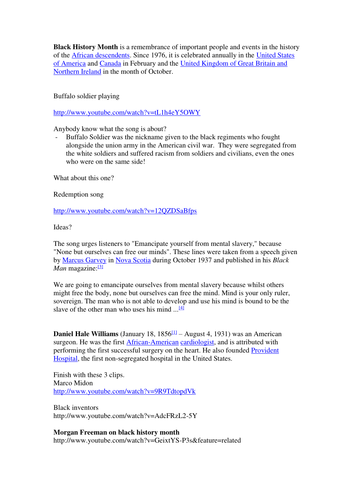 Black History Month Assembly with links to videos