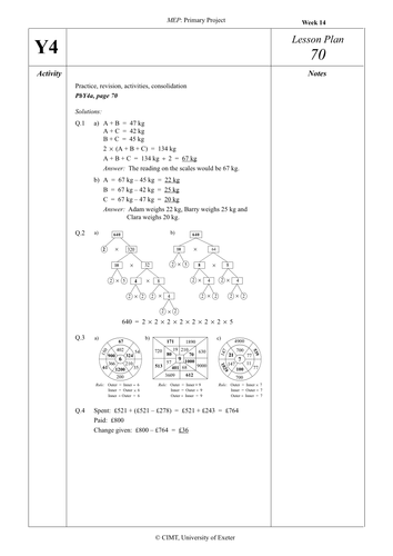 Yr 4 Revision : Lesson 70
