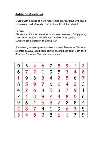 Sudoku for Smartboard