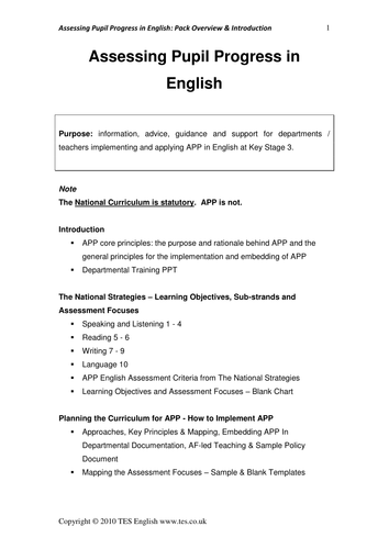 Assessing Pupil Progress in English at KS3