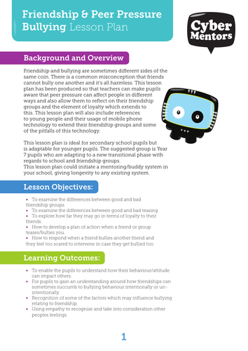Friendship and Peer Pressure Lesson Plan by Beatbullying - Teaching