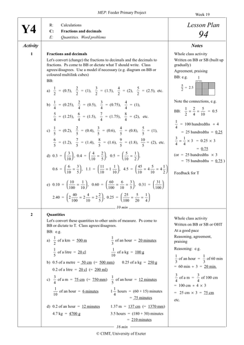 Yr 4 Fractions and Decimals : Lesson 94