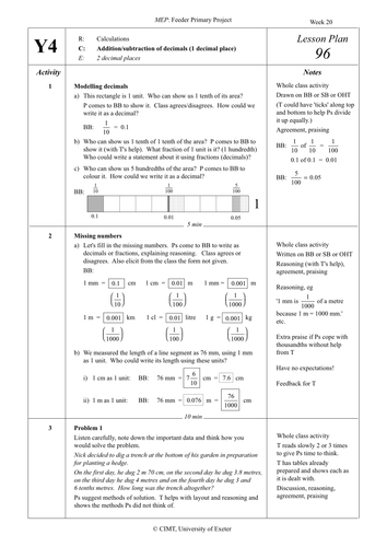 Yr 4 Decimals : Lesson 96