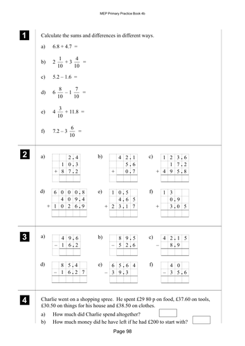 Yr 4 Decimals : Lesson 98
