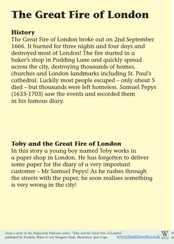 Great Fire of London writing and drawing worksheet