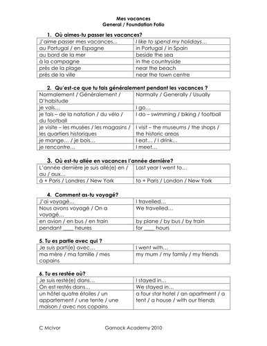 Writing frames for holidays topic