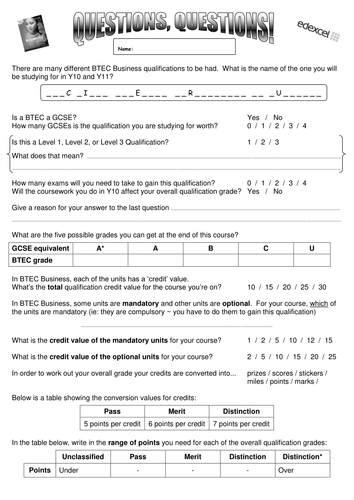 BTEC Business L2 Course intro (.swf & worksheet)