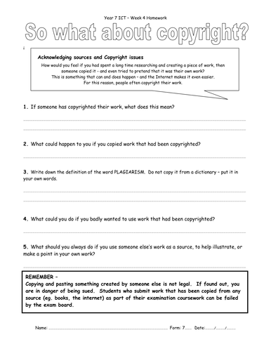 Homework sheet - copyright