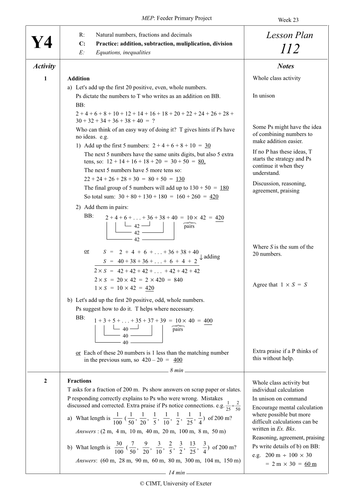 Yr 4 Calculation : Lesson 112