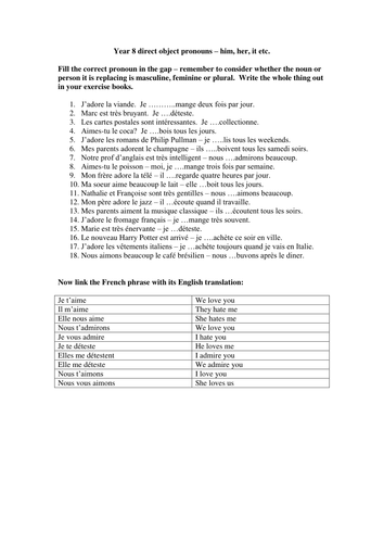 Practising direct object pronouns - le, la, les