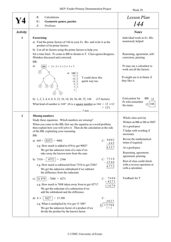 Yr 4 Geometry : Lesson 144