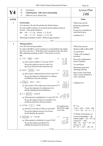 Yr 4 Handling Data : Lesson 146