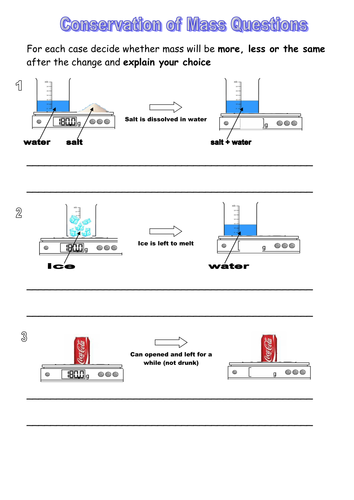 Conservation of mass worksheet Teaching Resources