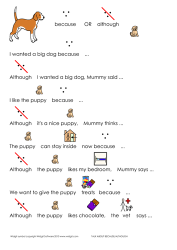 Connectives: because/although