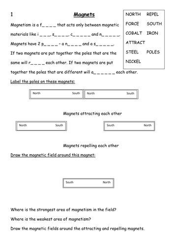 Magnets Worksheet - Lower ability | Teaching Resources