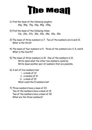 The Mean - worksheet.