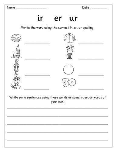 er, ir, ur worksheet | Teaching Resources
