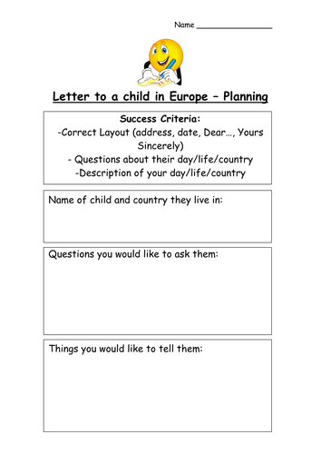 Letter to a child in Europe Planning frame