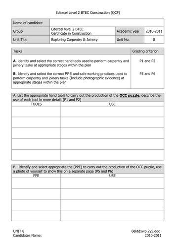 Btec Level 2 Construction Qcf (new) - Unit 8 By Rbond - Teaching 