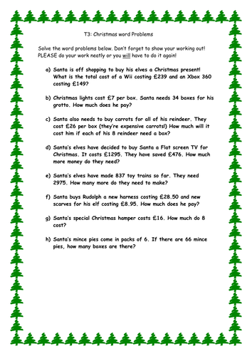 Christmas Word Problems Teaching Resources