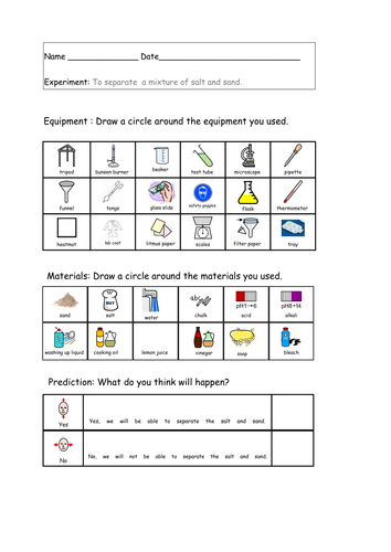 Science experiment sheet- Widgit