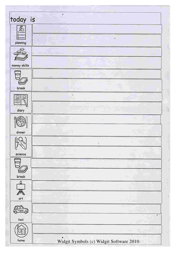 Today is planning woksheet- Widgit