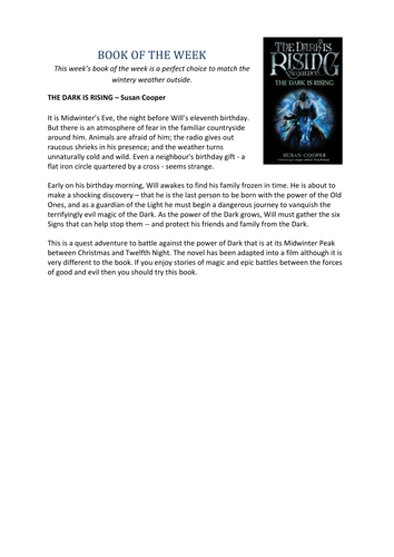 THE DARK IS RISING BOOK OF THE WEEK  HM