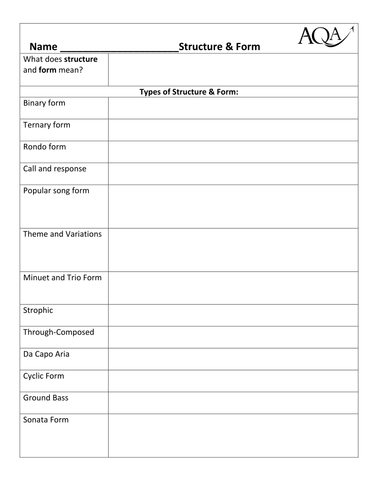 AQA GCSE 'Structure & Form' Pupil Worksheet