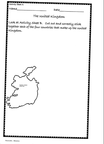 Locate the UK & What the various flags represent- England Wales Scotland & Northern Ireland & Cities