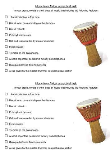African music practical task | Teaching Resources