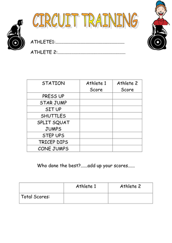 Fitness Circuit Record Sheet