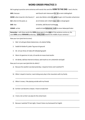 subordinating conjunctions in German