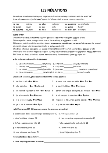 negatives in French - les négations en français