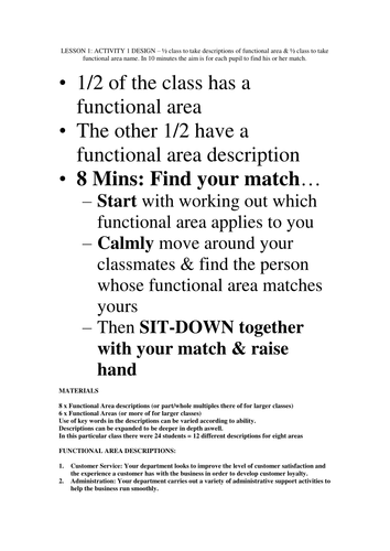 Kinesthetic starter Activity Functional Areas