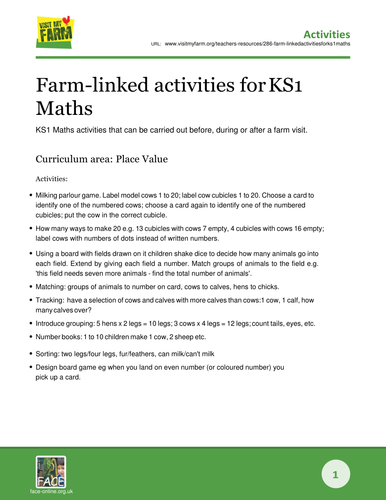 Farm-linked activities for KS1 Maths